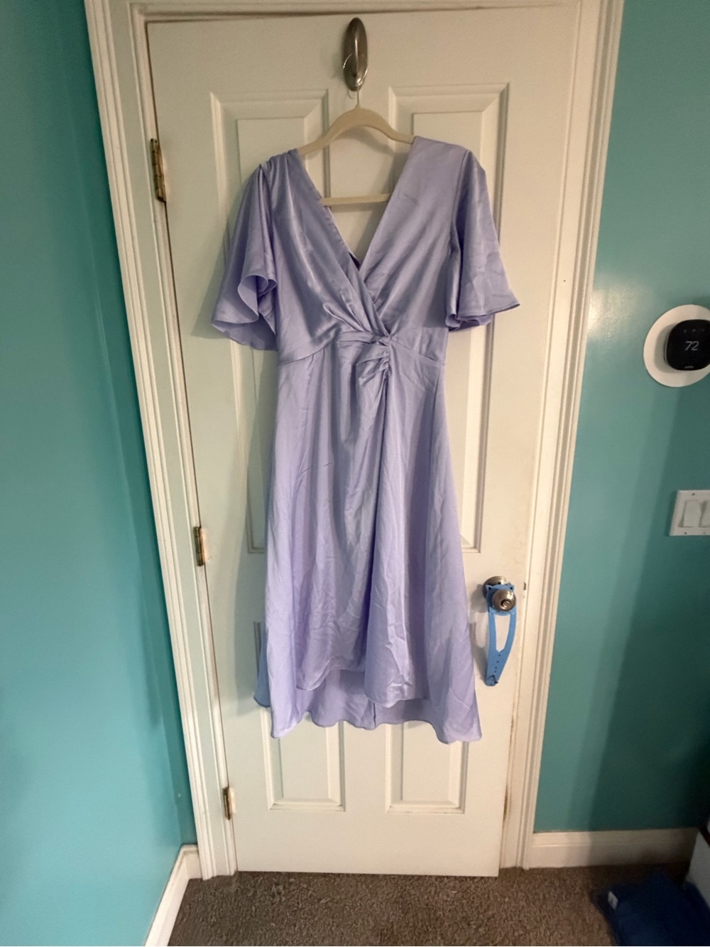 Soft Lavender High-Low Wrap Dress with Flutter Sleeves